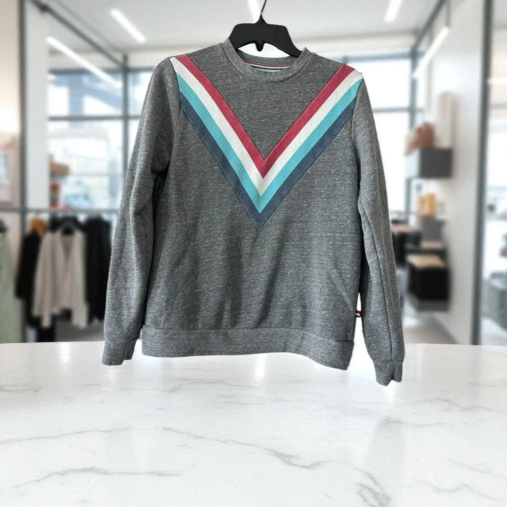Anthropologie Sol Angeles Sweatshirt Pullover Size XS‎ Gray Multi Stripe Vintage